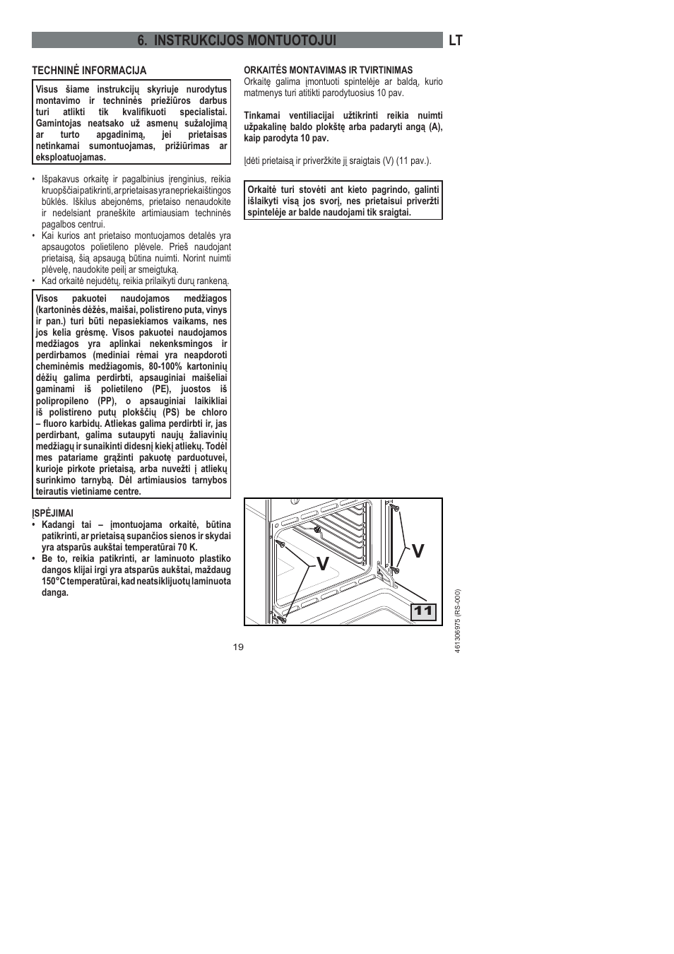 Lt 6. instrukcijos montuotojui | Ardo HX 080 X User Manual | Page 145 / 256