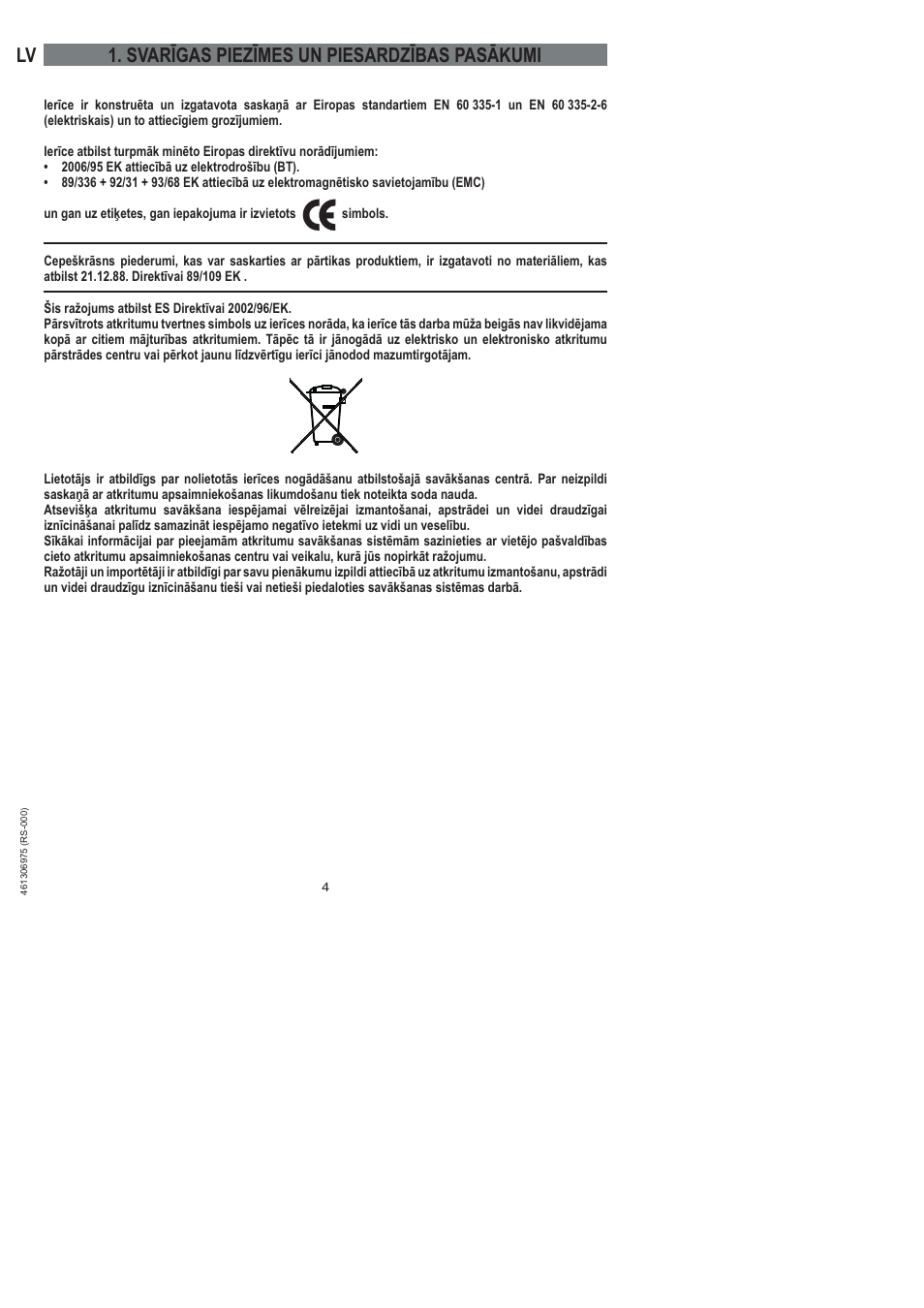 Lv 1. svarīgas piezīmes un piesardzības pasākumi | Ardo HX 080 X User Manual | Page 148 / 256