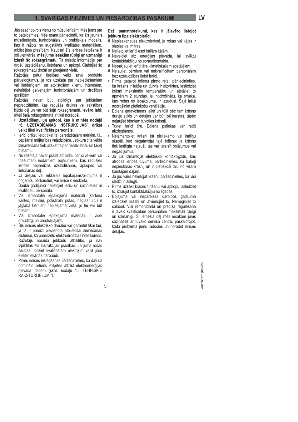 Svarīgas piezīmes un piesardzības pasākumi | Ardo HX 080 X User Manual | Page 149 / 256