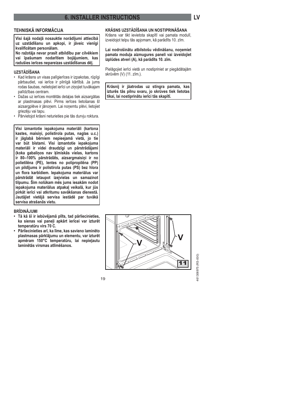 Lv 6. installer instructions | Ardo HX 080 X User Manual | Page 163 / 256