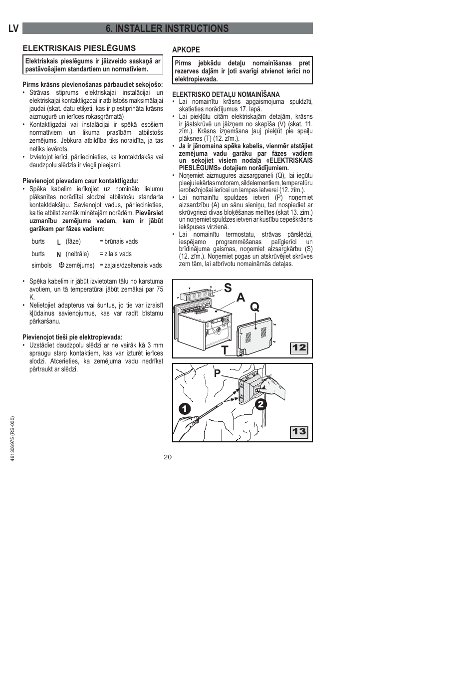 Sq a t, Lv 6. installer instructions | Ardo HX 080 X User Manual | Page 164 / 256