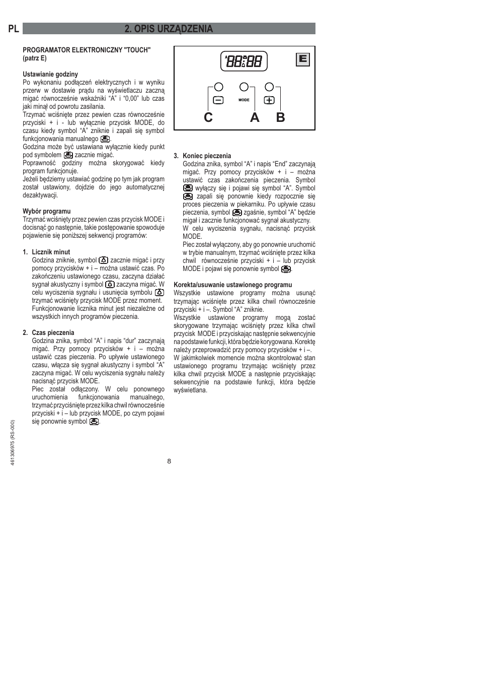Bc a, Opis urządzenia | Ardo HX 080 X User Manual | Page 170 / 256