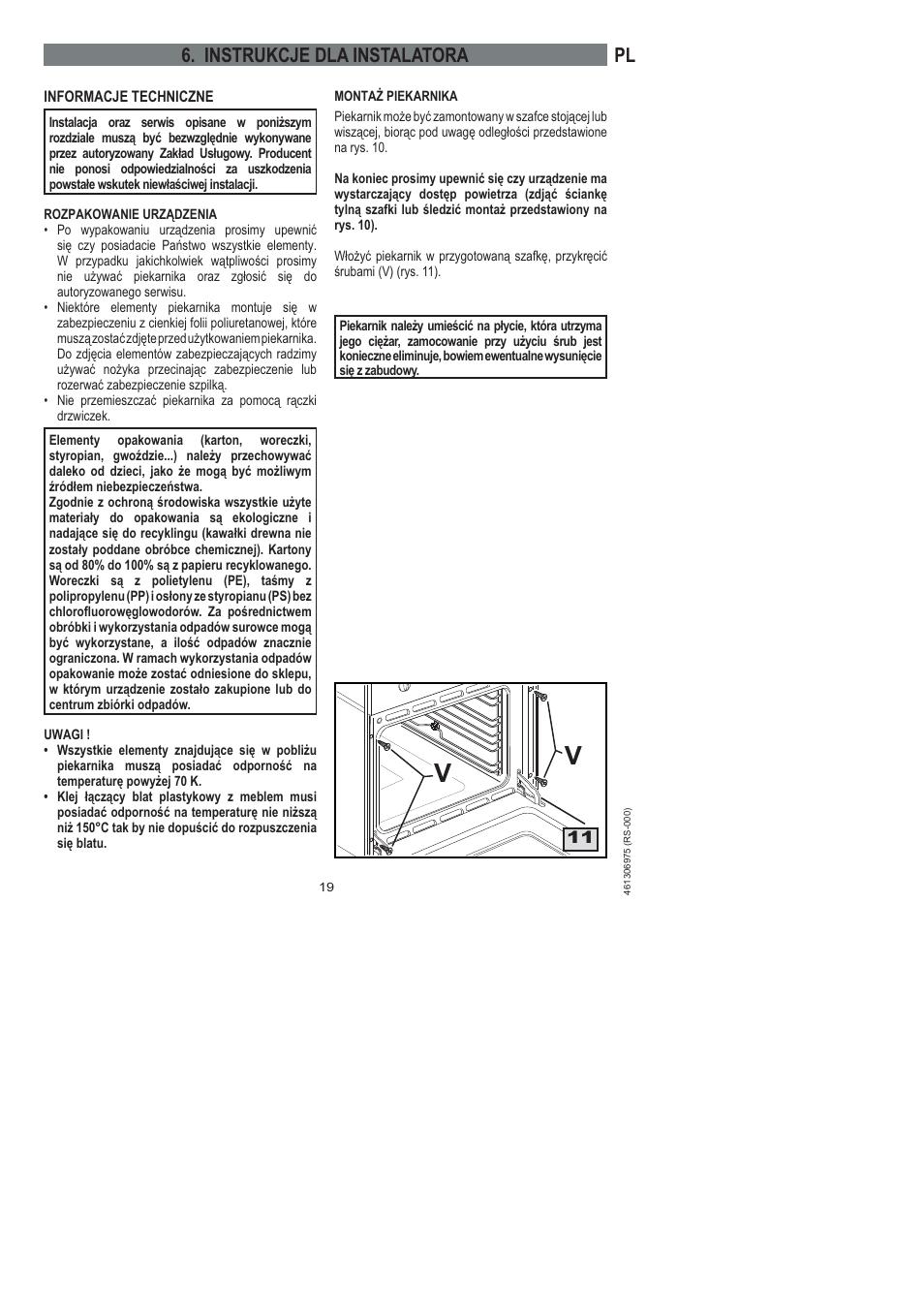Pl 6. instrukcje dla instalatora | Ardo HX 080 X User Manual | Page 181 / 256