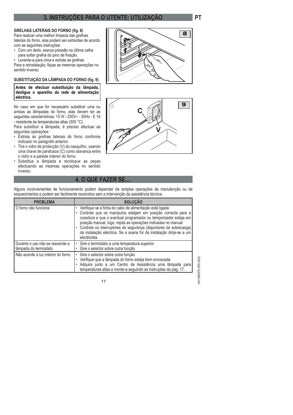 O que fazer se, Instruções para o utente: utilização | Ardo HX 080 X User Manual | Page 197 / 256