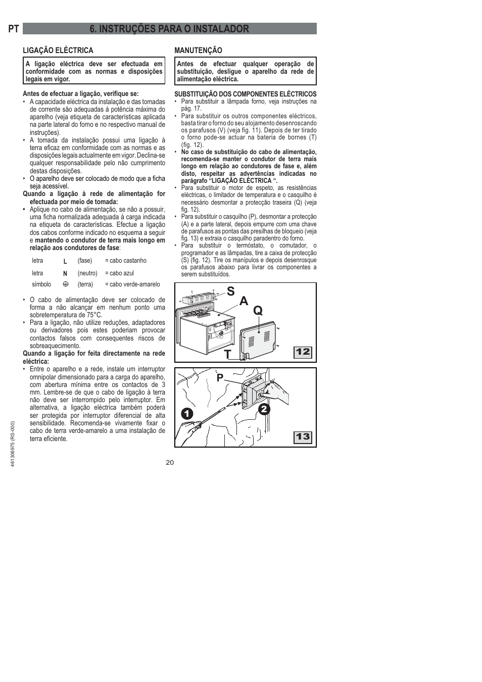 Sq a t, Instruções para o instalador | Ardo HX 080 X User Manual | Page 200 / 256