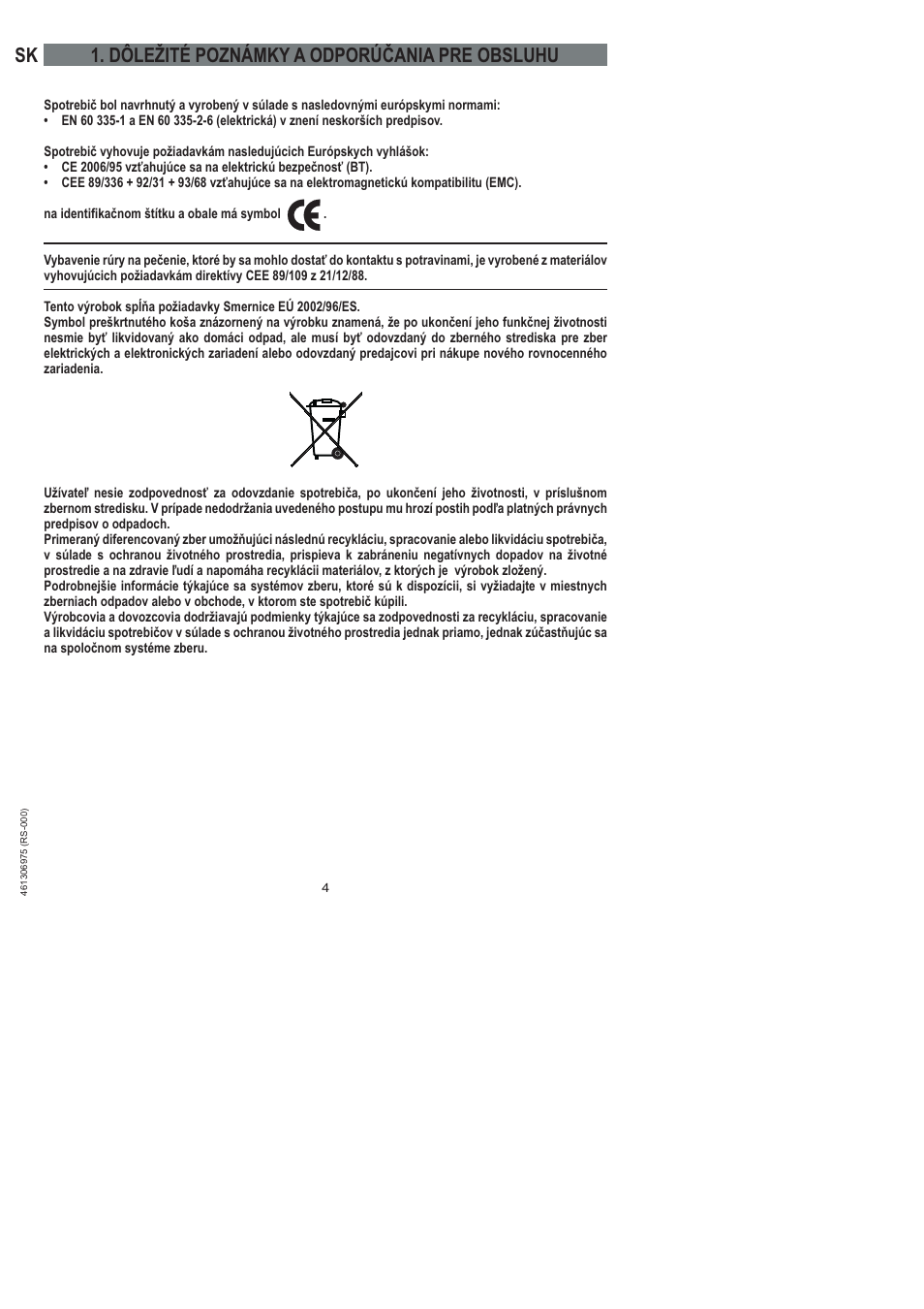 Sk 1. dôležité poznámky a odporúčania pre obsluhu | Ardo HX 080 X User Manual | Page 220 / 256