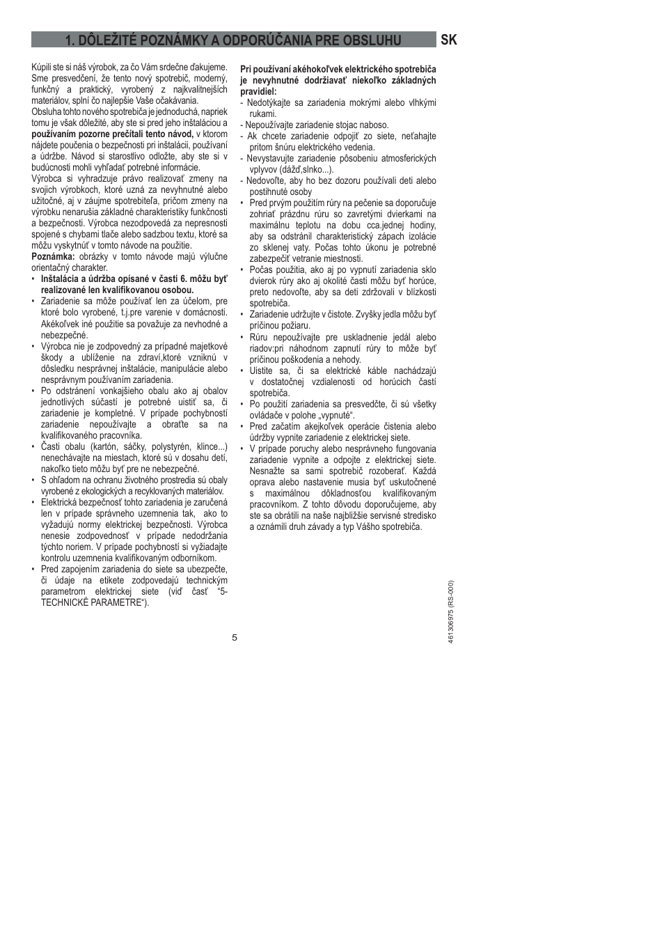 Dôležité poznámky a odporúčania pre obsluhu | Ardo HX 080 X User Manual | Page 221 / 256