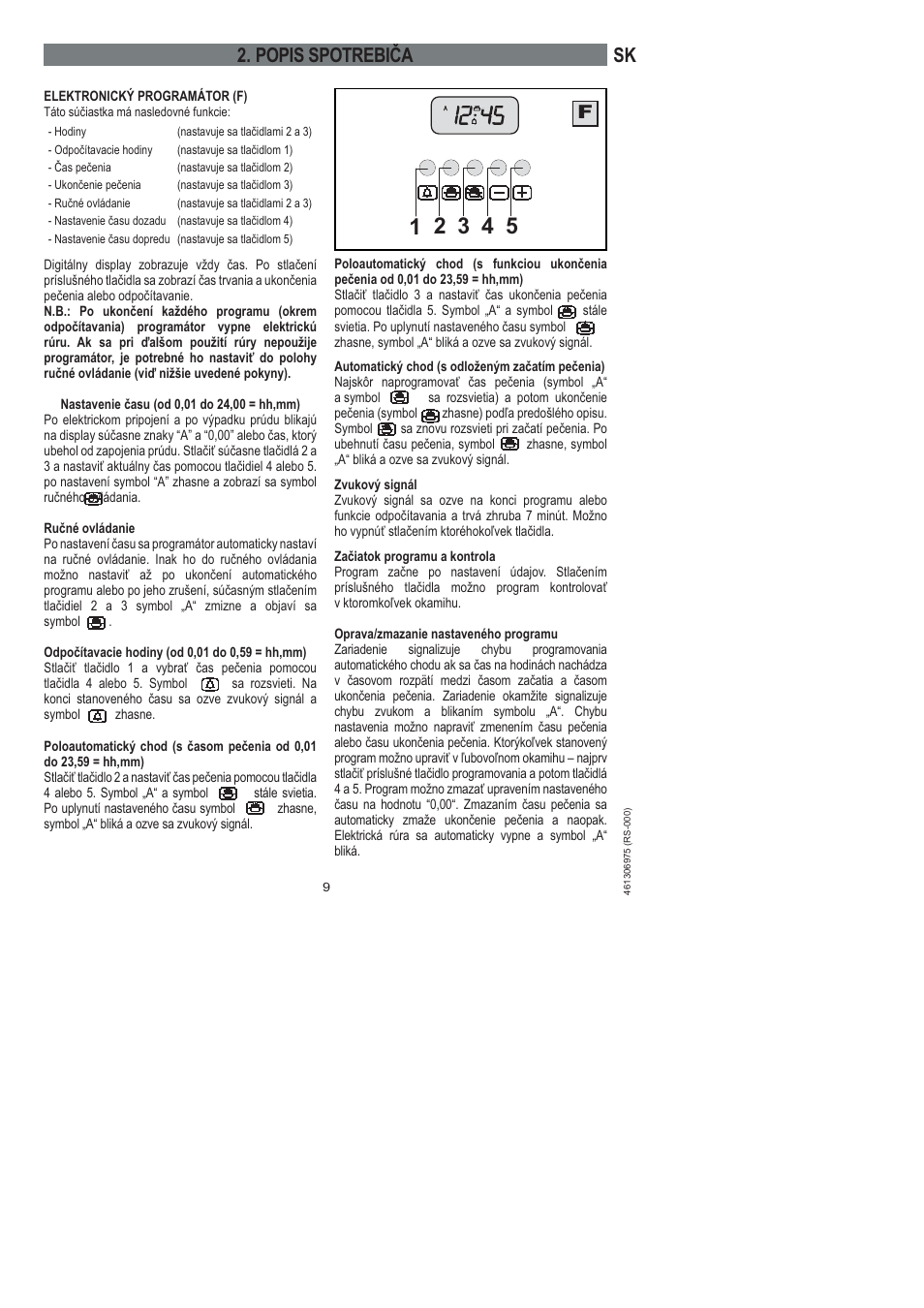 Sk 2. popis spotrebiča | Ardo HX 080 X User Manual | Page 225 / 256