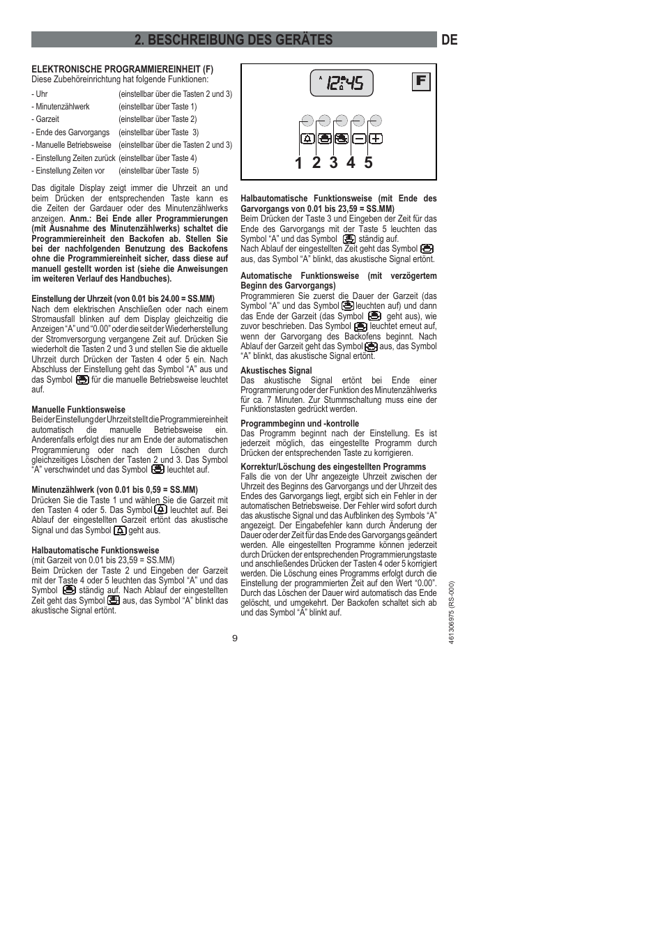 De 2. beschreibung des gerätes | Ardo HX 080 X User Manual | Page 27 / 256