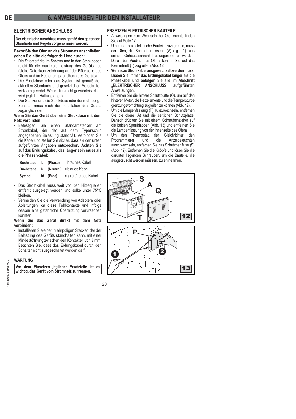 Sq a t, Anweisungen für den installateur | Ardo HX 080 X User Manual | Page 38 / 256