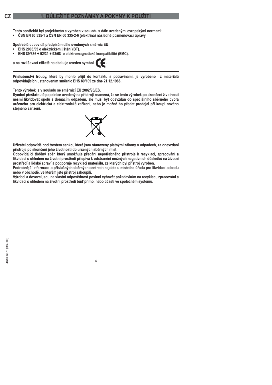 Cz 1. důležité poznámky a pokyny k použití | Ardo HX 080 X User Manual | Page 4 / 256