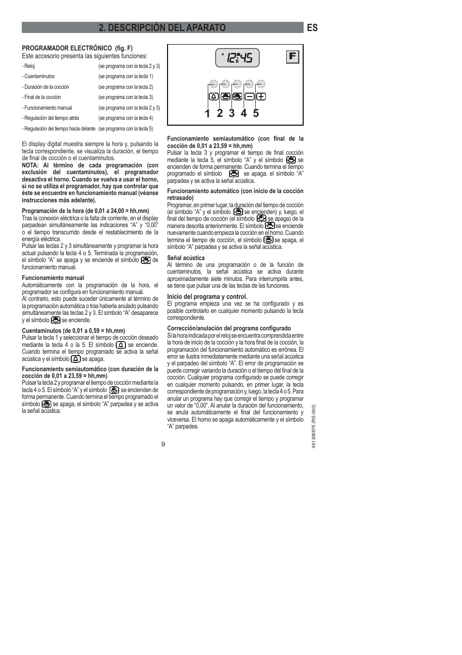 Es 2. descripción del aparato | Ardo HX 080 X User Manual | Page 45 / 256