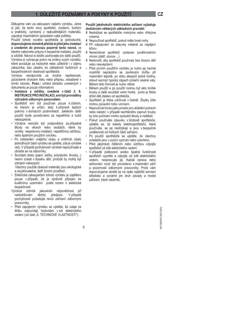 Důležité poznámky a pokyny k použití | Ardo HX 080 X User Manual | Page 5 / 256