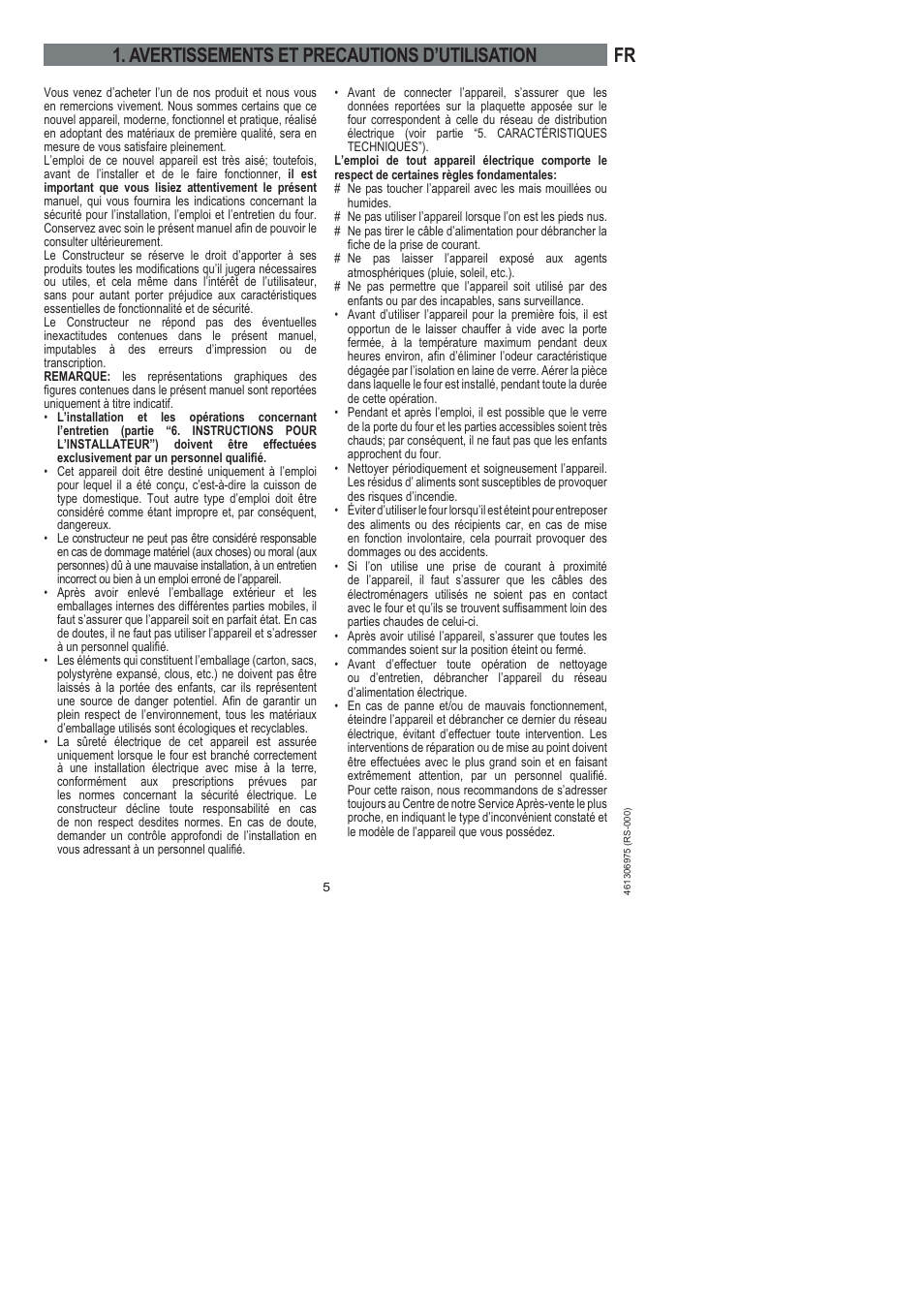 Avertissements et precautions d’utilisation | Ardo HX 080 X User Manual | Page 59 / 256