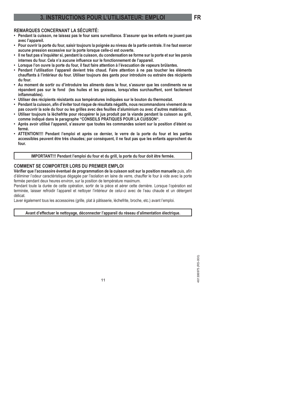 Fr 3. instructions pour l’utilisateur: emploi | Ardo HX 080 X User Manual | Page 65 / 256