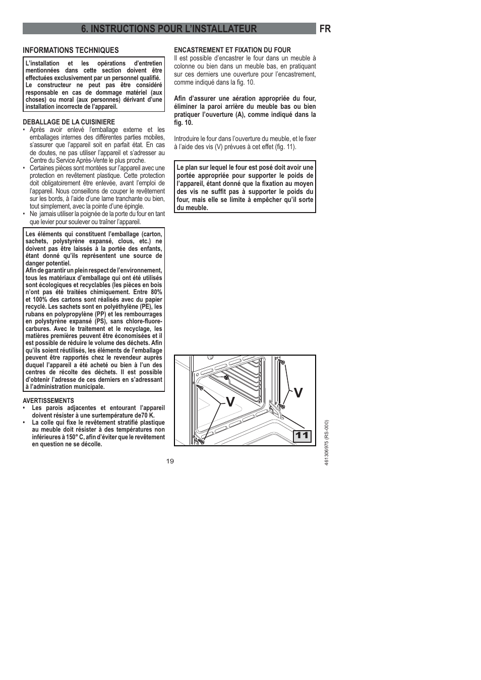 Fr 6. instructions pour l’installateur | Ardo HX 080 X User Manual | Page 73 / 256