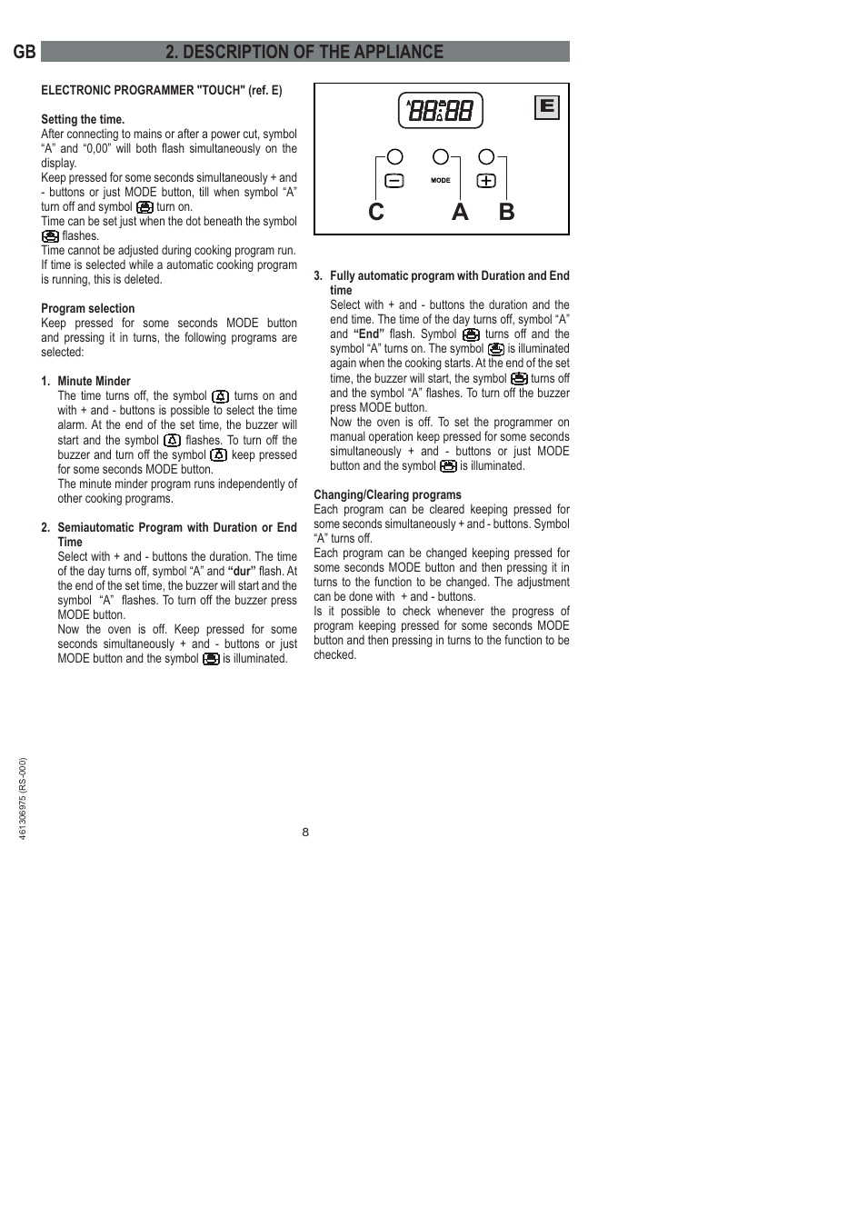 Bc a, Description of the appliance | Ardo HX 080 X User Manual | Page 80 / 256