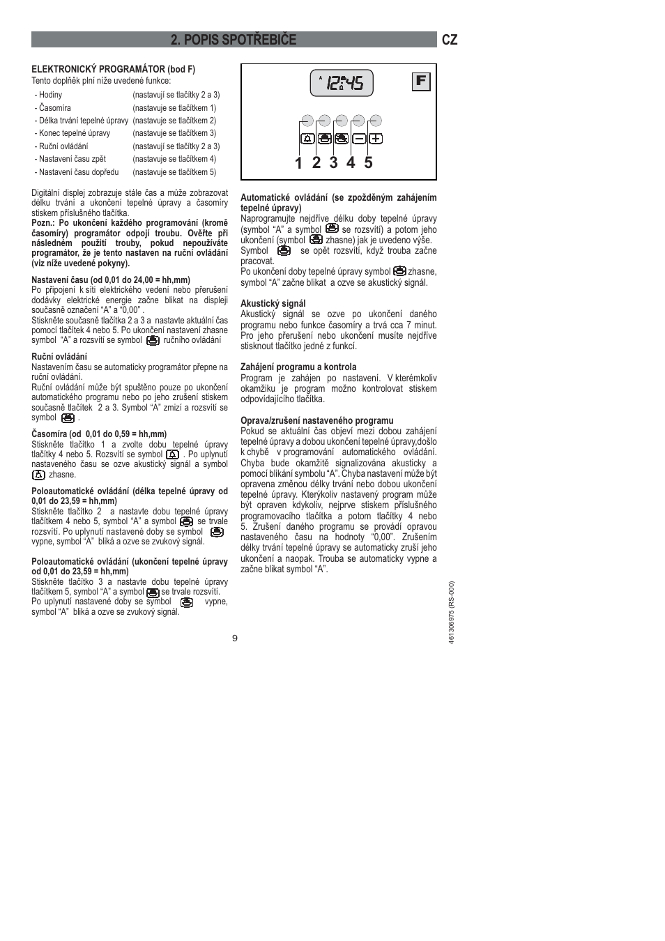 Cz 2. popis spotřebiče | Ardo HX 080 X User Manual | Page 9 / 256