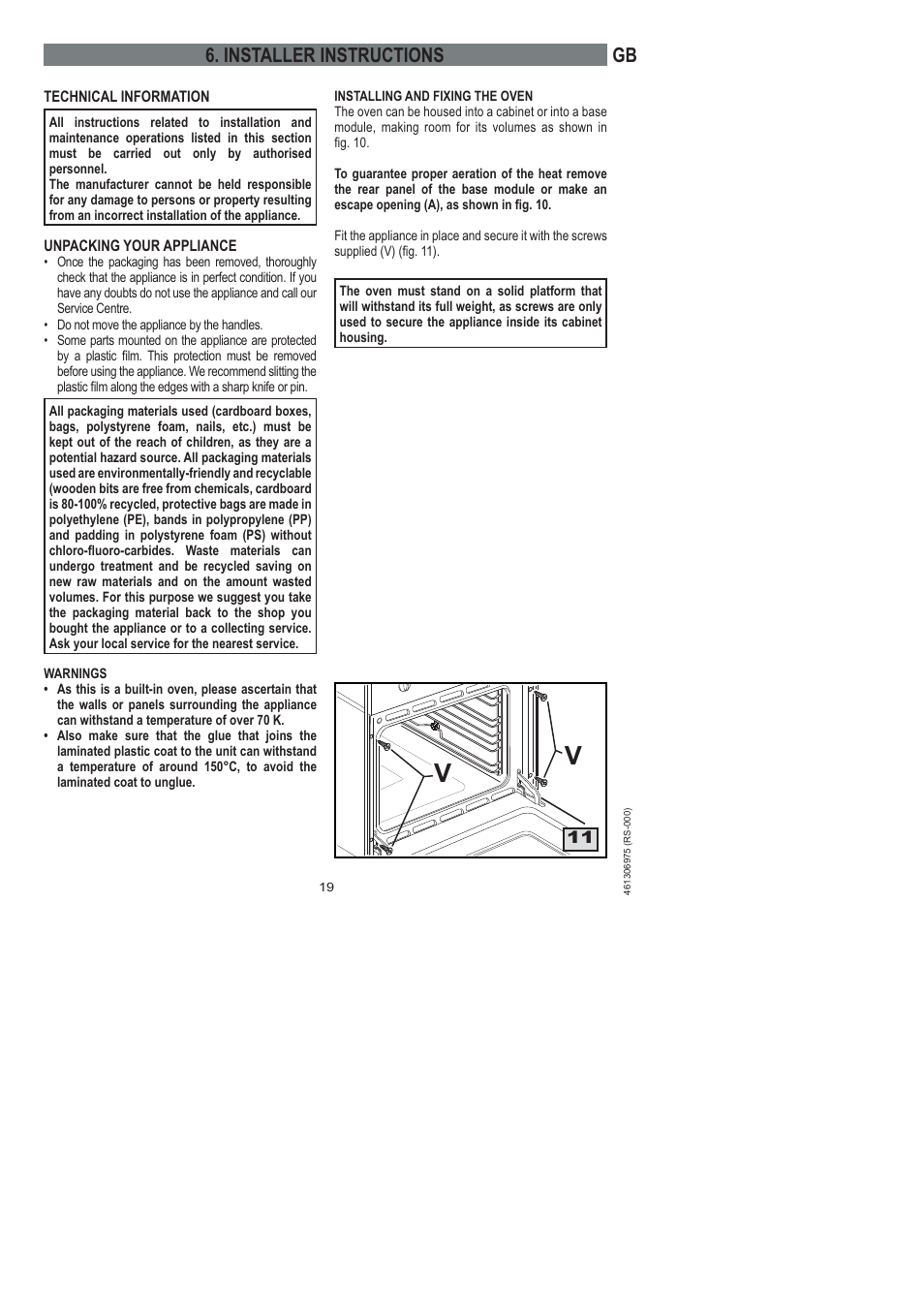 Gb 6. installer instructions | Ardo HX 080 X User Manual | Page 91 / 256