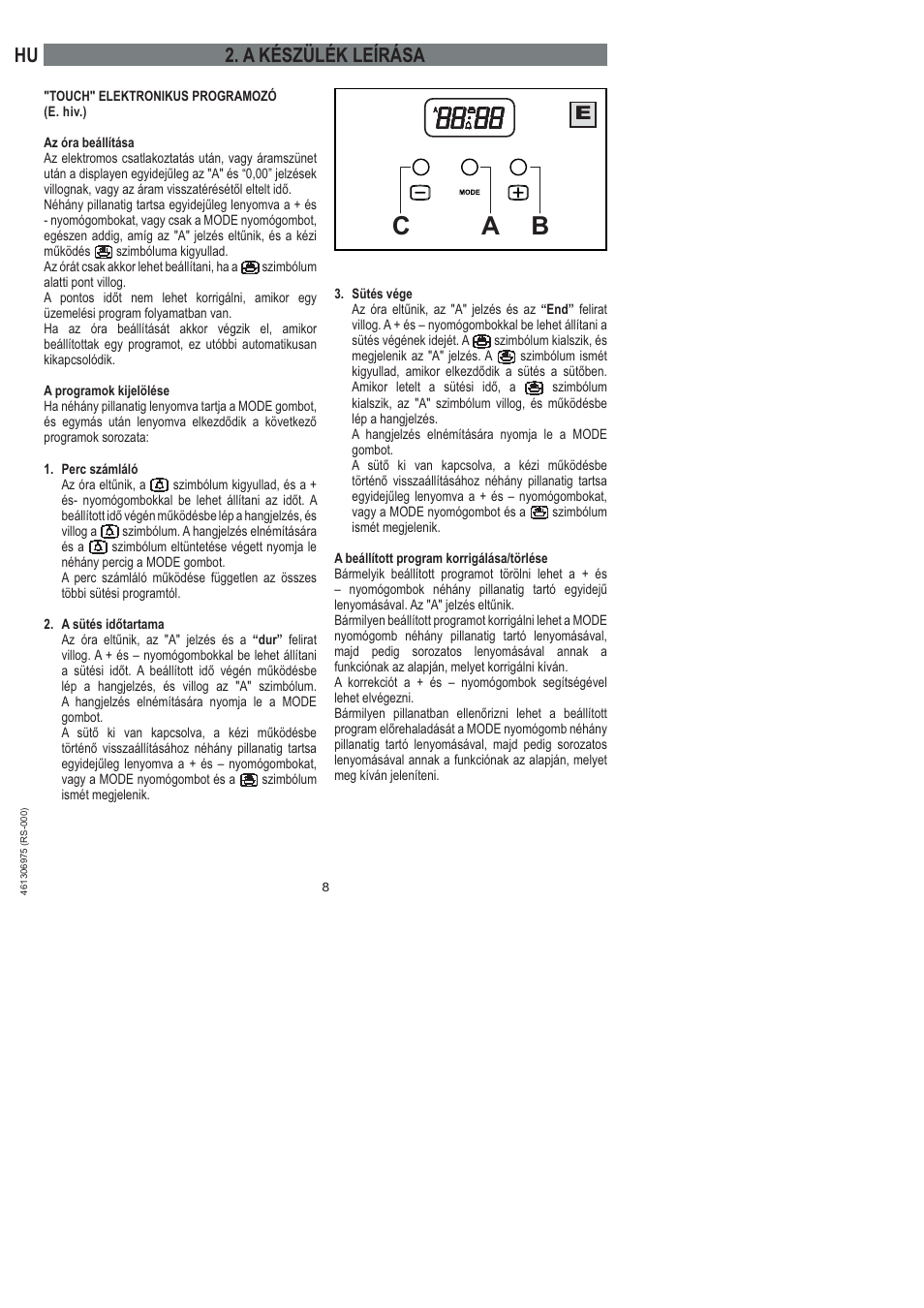 Bc a, A készülék leírása | Ardo HX 080 X User Manual | Page 98 / 256