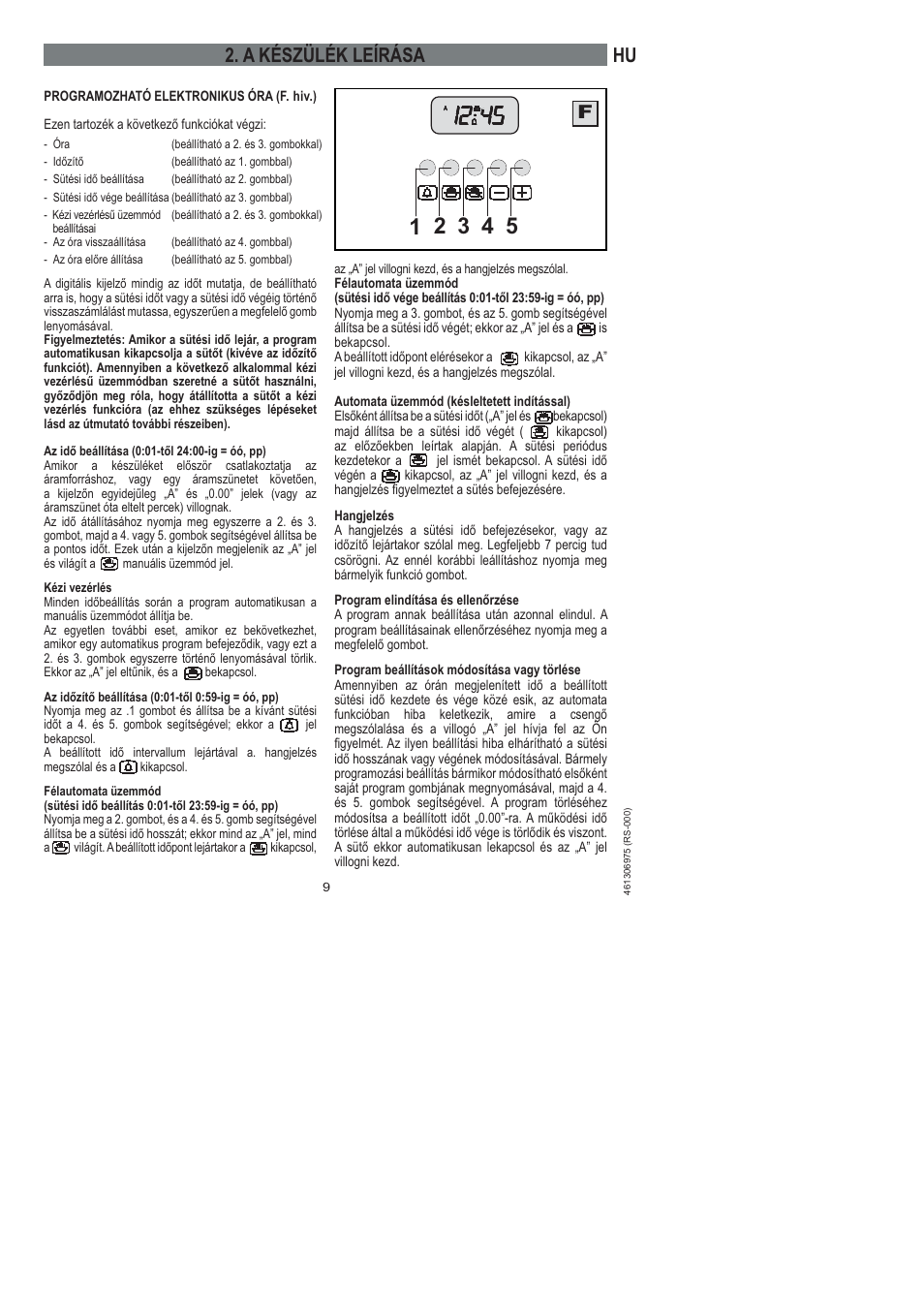 Hu 2. a készülék leírása | Ardo HX 080 X User Manual | Page 99 / 256