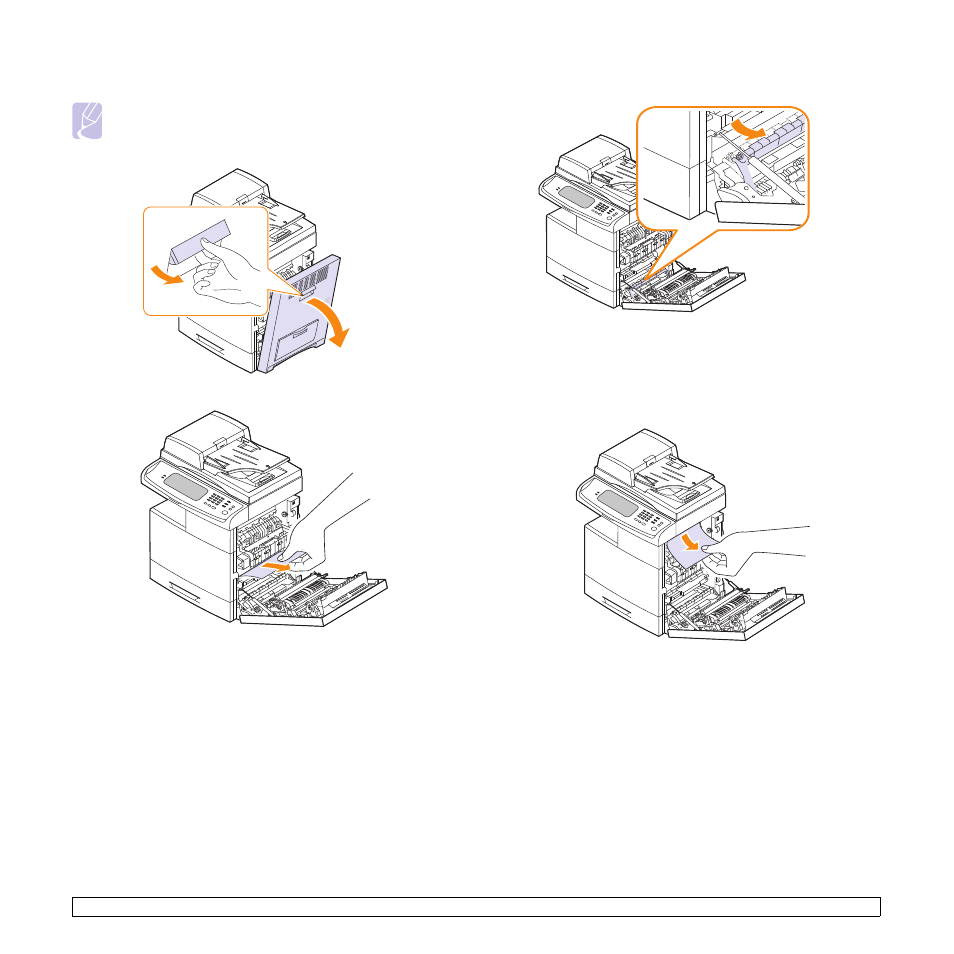 In the paper inside the machine, In the fuser area, In the paper inside the machine in the fuser area | Ge 12.8 | Samsung CLX-8385ND Series User Manual | Page 115 / 201