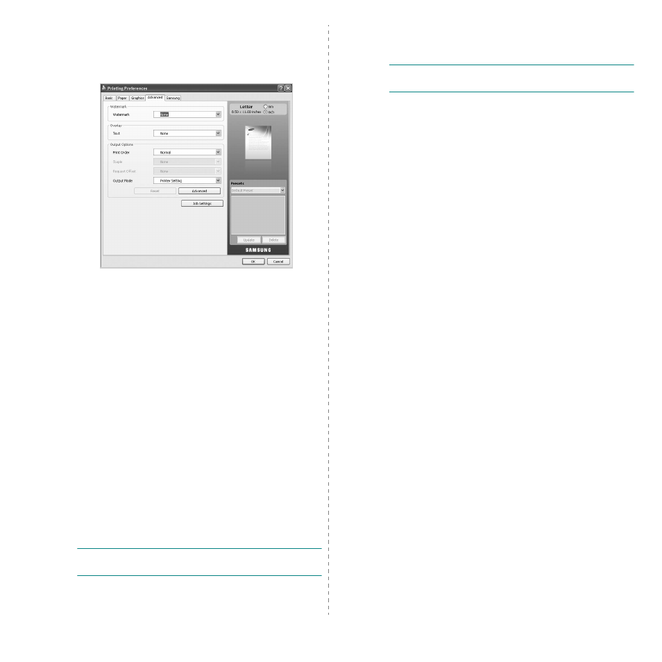 Advanced tab, Samsung tab, Using a favorite setting | Advanced tab samsung tab using a favorite setting | Samsung CLX-8385ND Series User Manual | Page 169 / 201