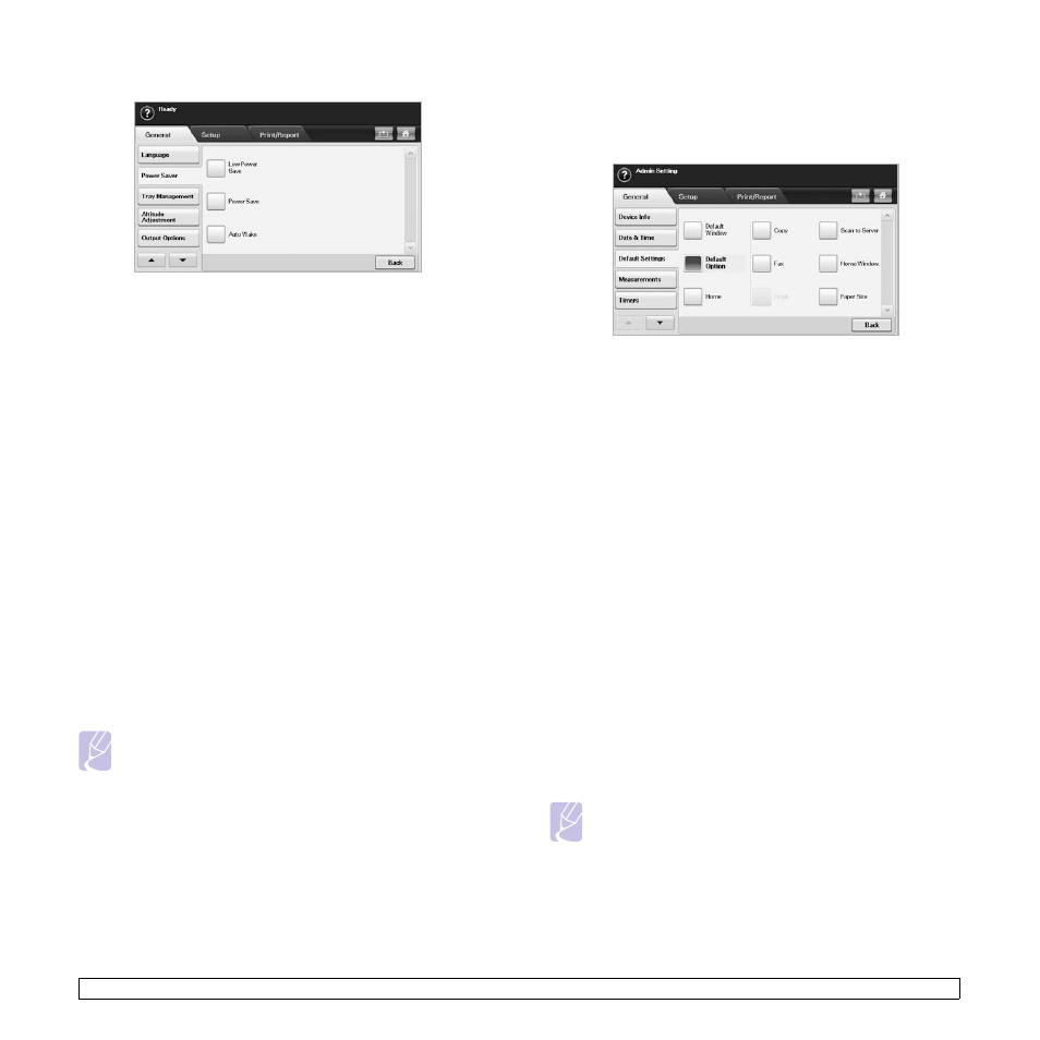 Setting the default tray and paper, Changing the default settings, Changing the font setting | Samsung CLX-8385ND Series User Manual | Page 35 / 201