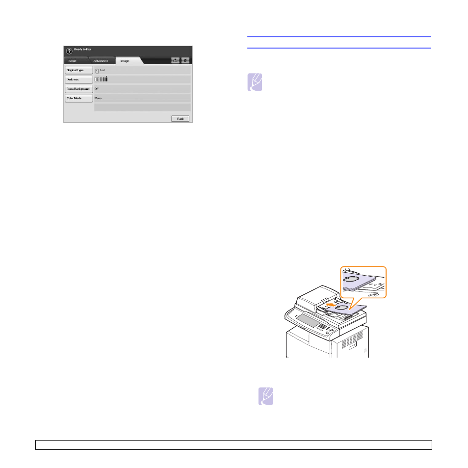 Image tab, Sending a fax, Setting the fax header | Setting the fax header sending a fax | Samsung CLX-8385ND Series User Manual | Page 58 / 201