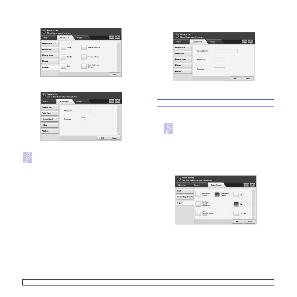 Faxing to a remote mailbox, Printing a report after sending a fax | Samsung CLX-8385ND Series User Manual | Page 66 / 201
