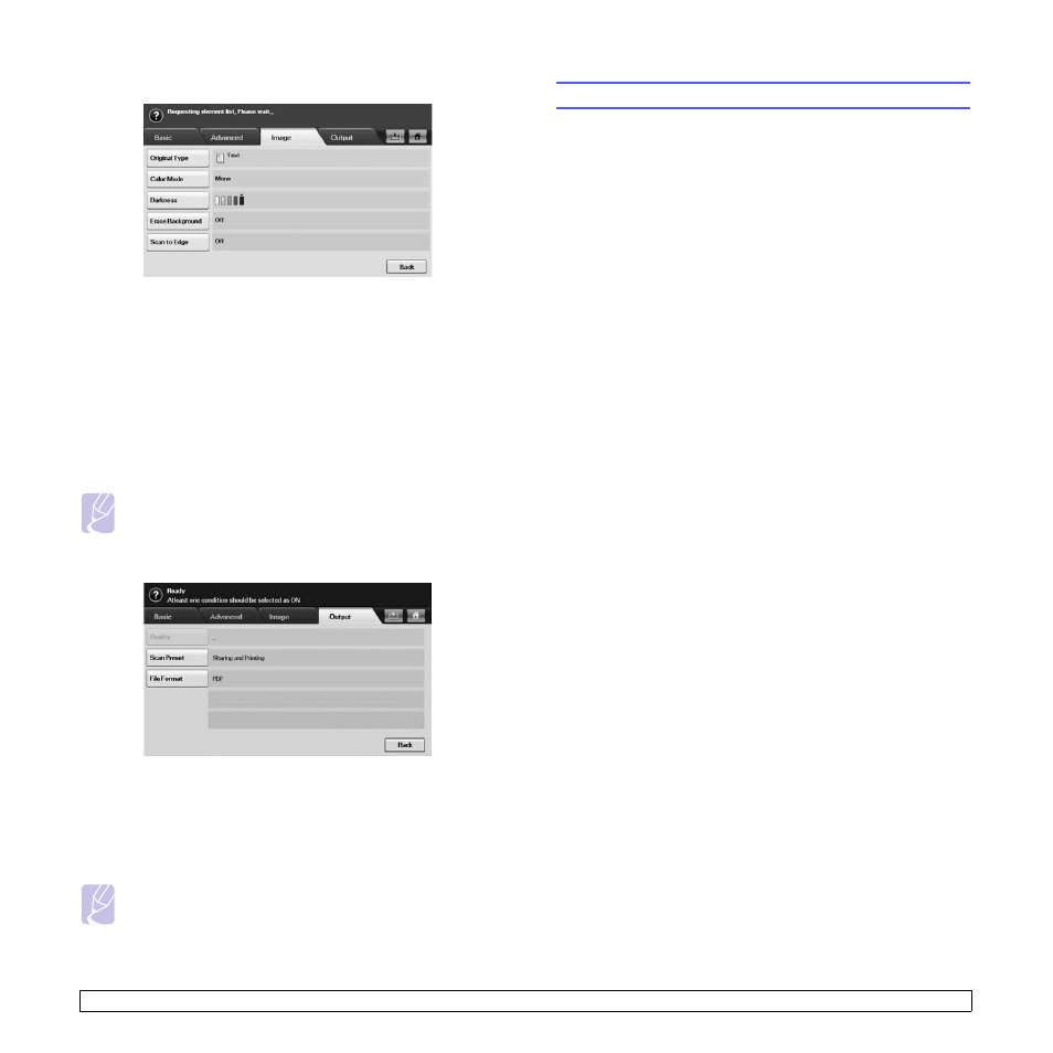 Image tab, Output tab, User authentication for network scanning | Registering local authorized users, Register authorized network users, Image tab output tab | Samsung CLX-8385ND Series User Manual | Page 72 / 201