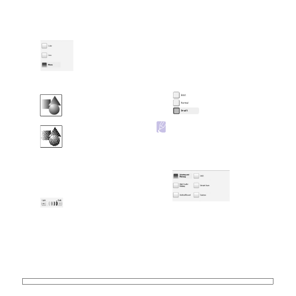 Darkness, Erase background, Scan to edge | Quality, Scan preset | Samsung CLX-8385ND Series User Manual | Page 79 / 201
