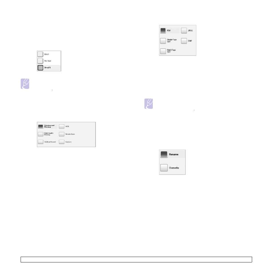 Quality, Scan preset, File format | File policy, Quality scan preset file format file policy | Samsung CLX-8385ND Series User Manual | Page 86 / 201