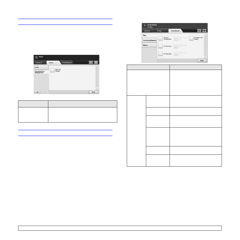 Document box management, Printing a report, Document box management printing a report | Samsung CLX-8385ND Series User Manual | Page 97 / 201