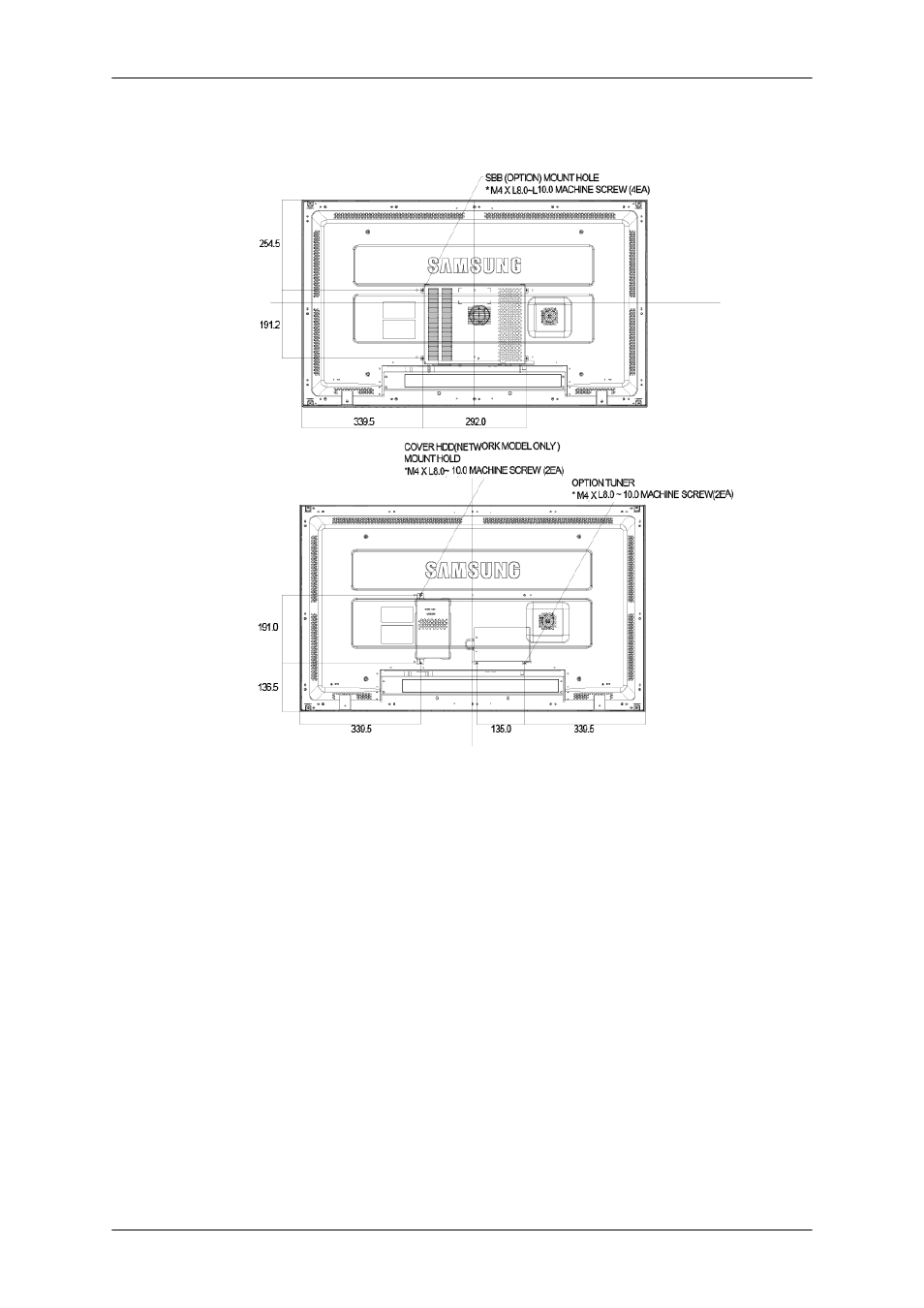 Lcd display 헤드, 네트웍 모델 사이즈, Vesa 브라켓 설치 | Samsung SyncMaster 460FPN-2 User Manual | Page 20 / 99