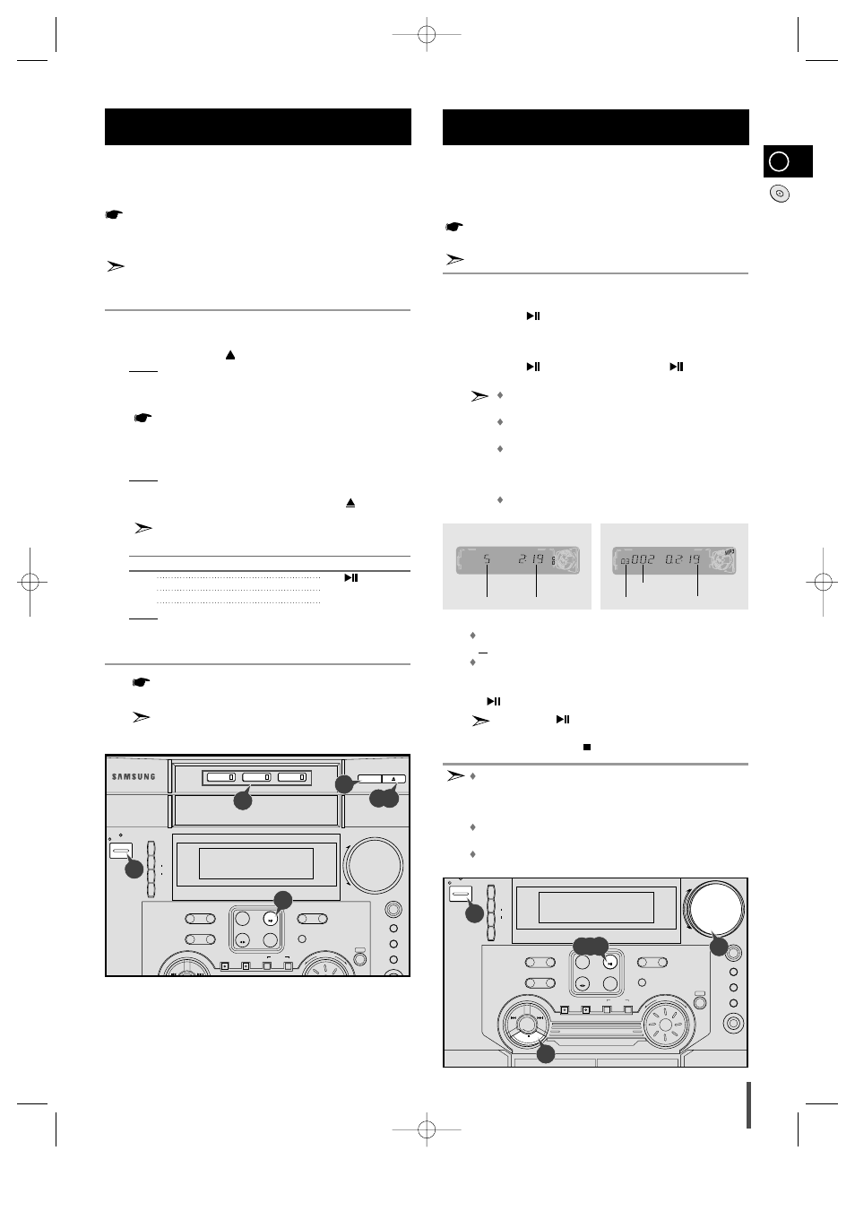 Cd-player, Loading and changing compact, To replay the cd/mp3-cd | Loading and changing compact discs, Cd playback> <during the mp3-cd playback | Samsung MAX-ZL65GBR User Manual | Page 11 / 27