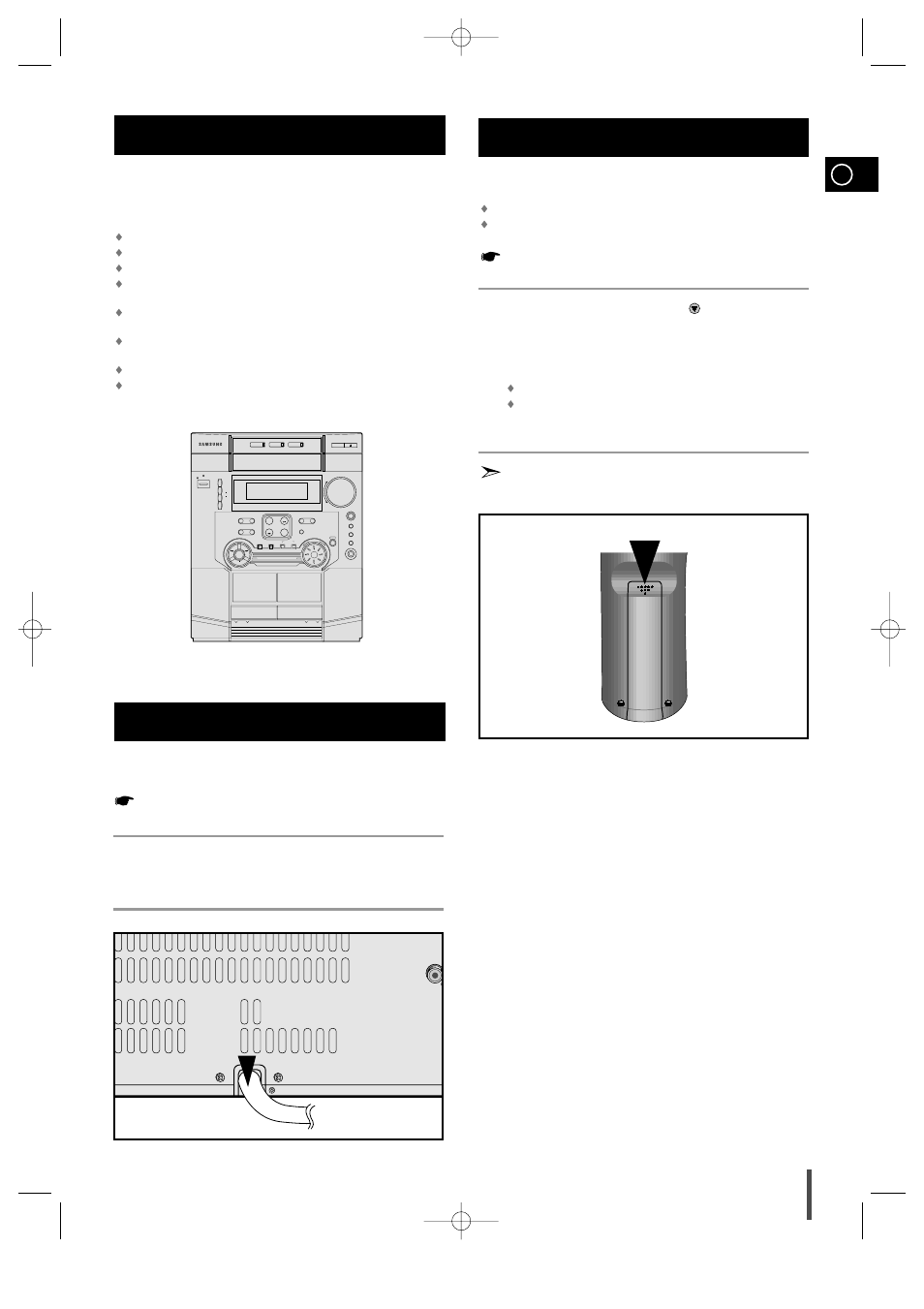 Where to install your, Connecting your system to the power supply, Inserting remote control batteries | Where to install your mini-compact system | Samsung MAX-ZL65GBR User Manual | Page 7 / 27