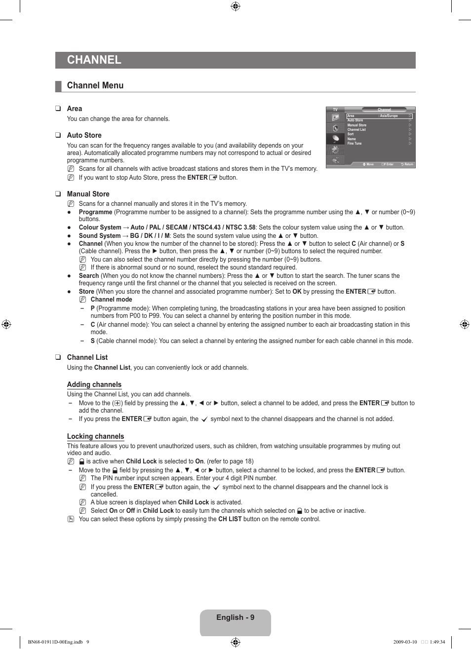 Channel, Channel menu | Samsung BN68-01911D-00 User Manual | Page 11 / 28