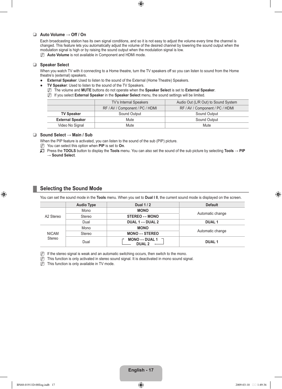 Selecting the sound mode | Samsung BN68-01911D-00 User Manual | Page 19 / 28