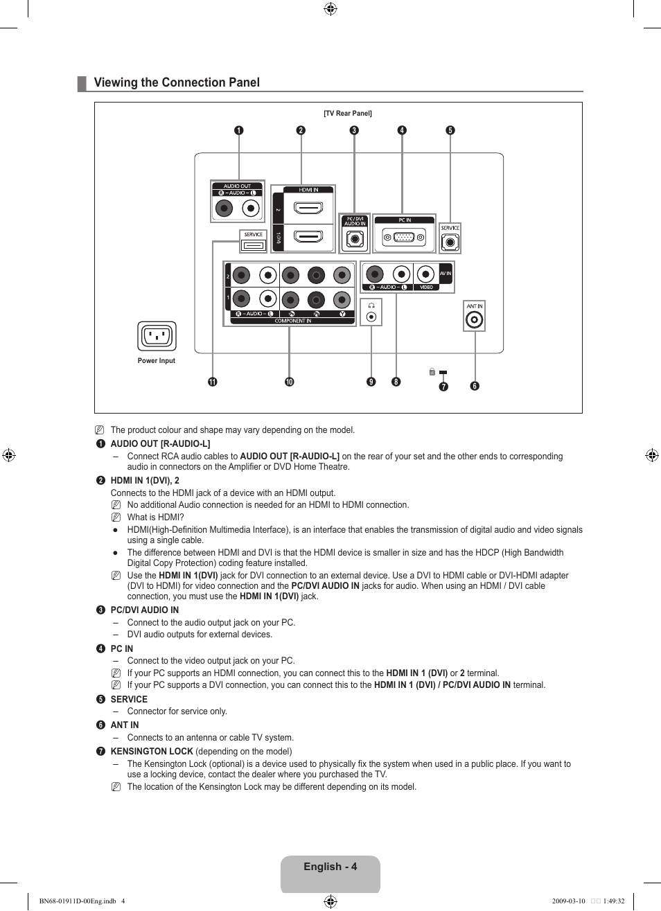 Viewing the connection panel | Samsung BN68-01911D-00 User Manual | Page 6 / 28