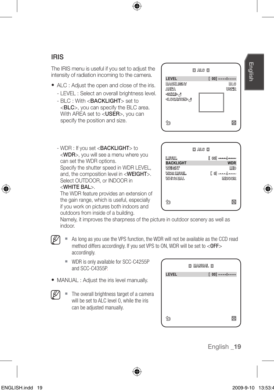 Iris, English _1 | Samsung SCC-C4255P User Manual | Page 19 / 37