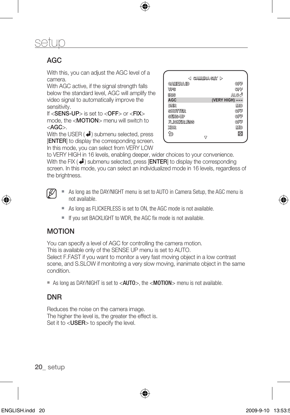 Setup, Motion, 0_ setup | Samsung SCC-C4255P User Manual | Page 20 / 37