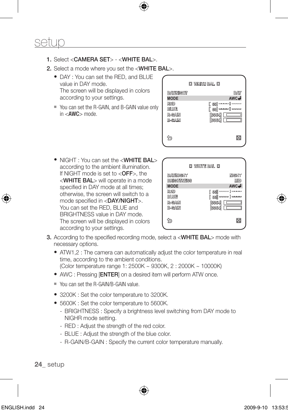 Setup | Samsung SCC-C4255P User Manual | Page 24 / 37