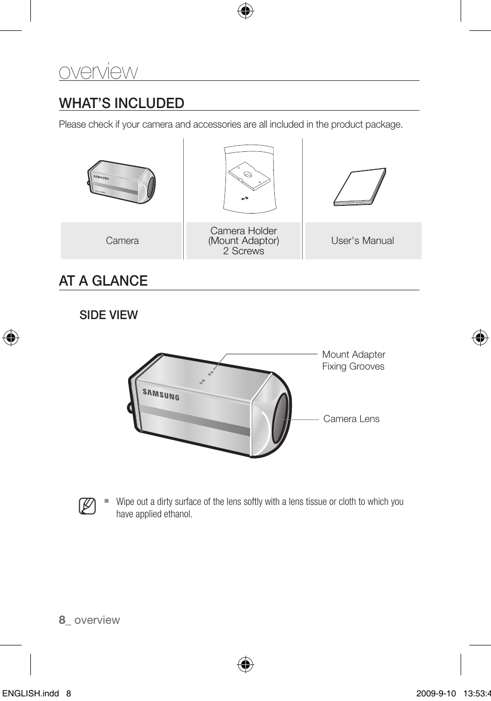 Overview, At a glance, What’s included | Samsung SCC-C4255P User Manual | Page 8 / 37