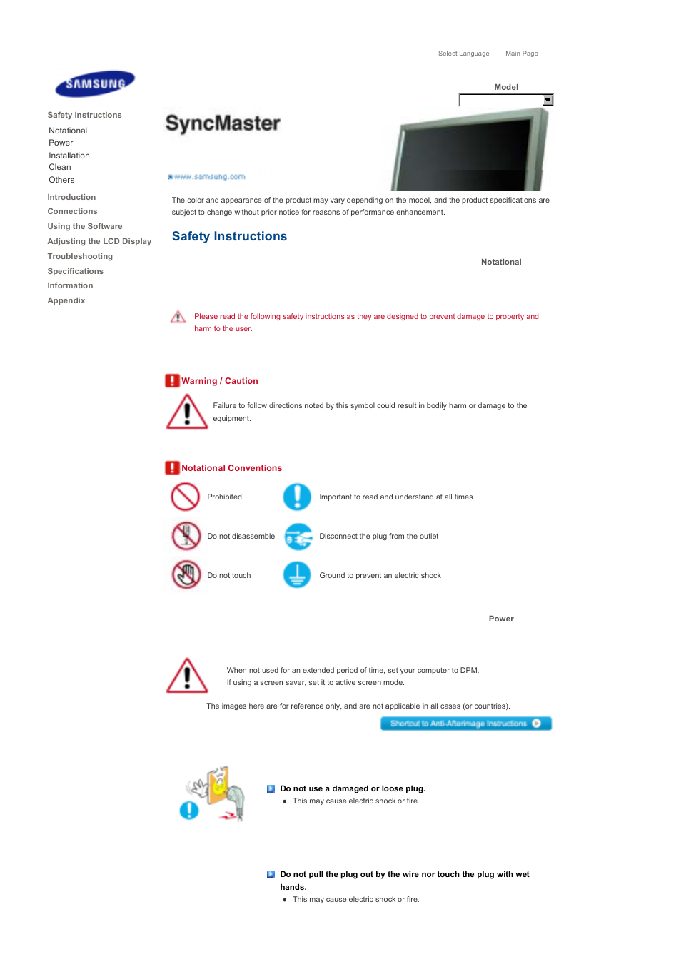 Safety instructions, Notational, Power | Samsung 460DX User Manual | Page 2 / 90