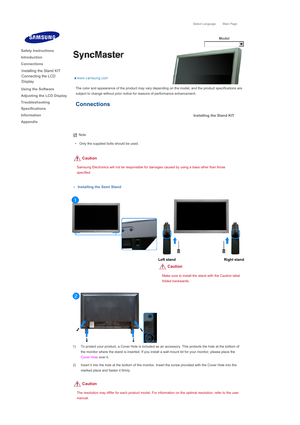 Connections, Installing the stand kit | Samsung 460DX User Manual | Page 33 / 90