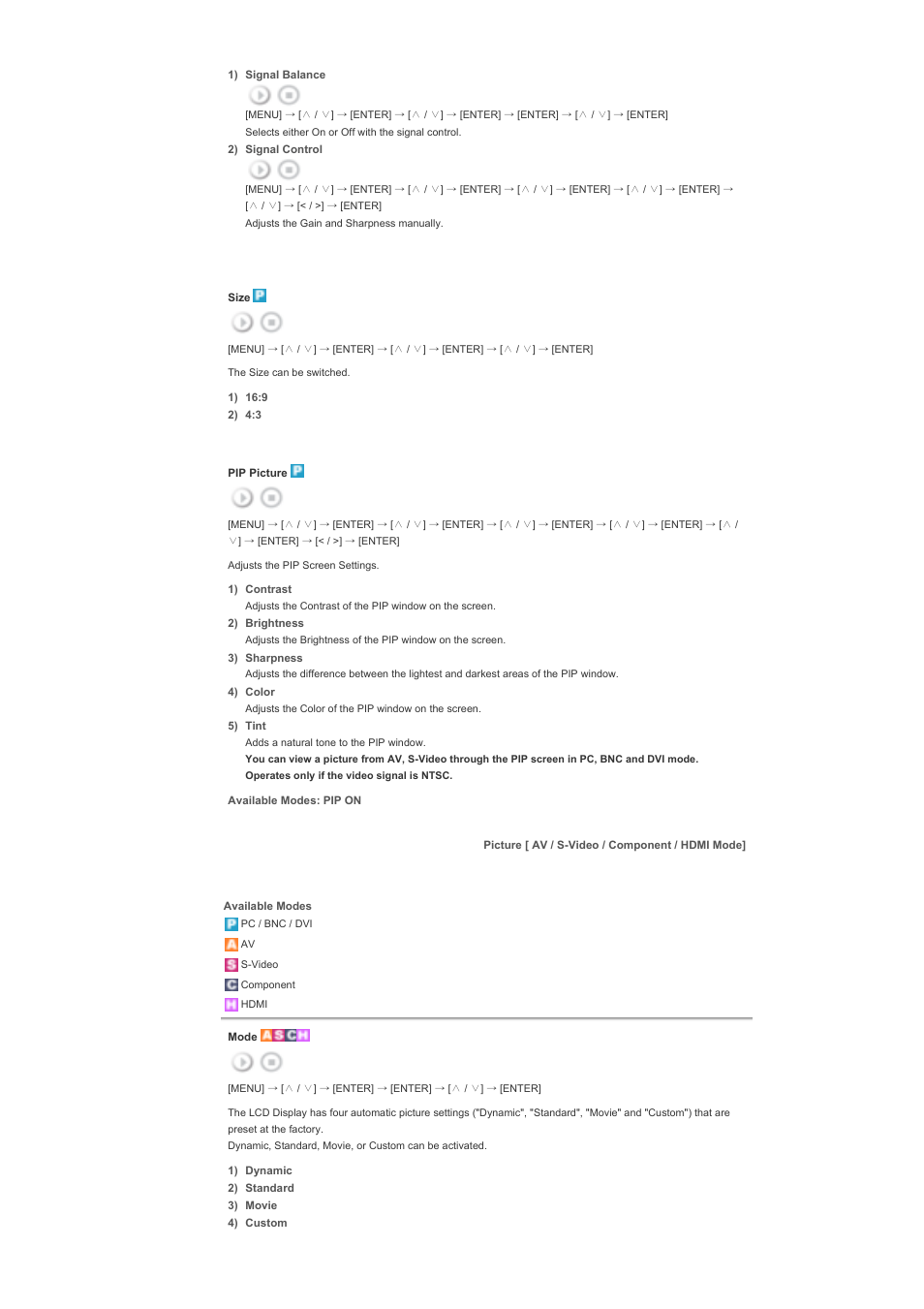 Picture [ av / s-video / component / hdmi mode | Samsung 460DX User Manual | Page 64 / 90