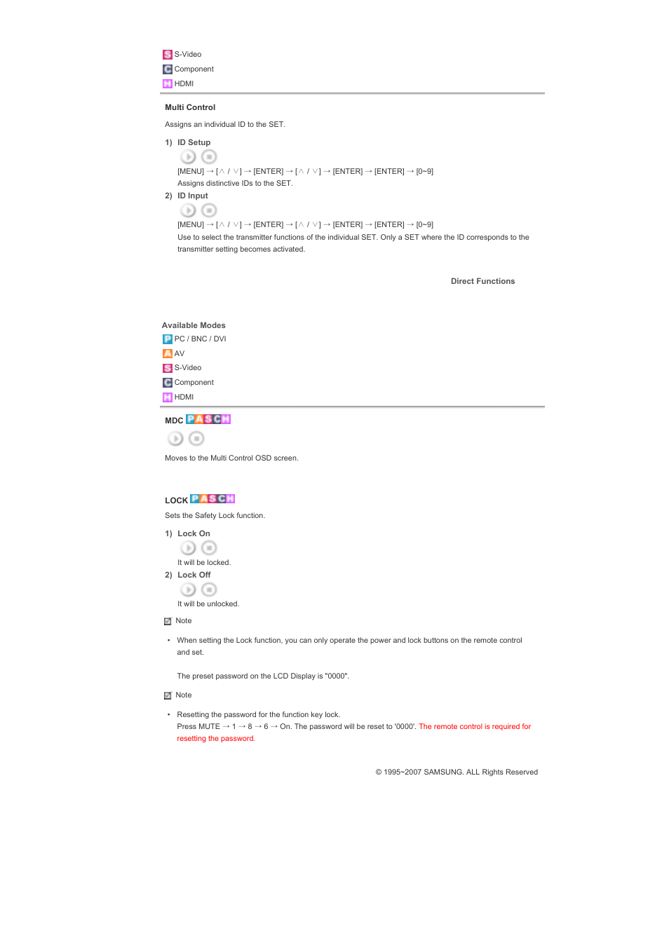 Multi control, Direct functions | Samsung 460DX User Manual | Page 72 / 90