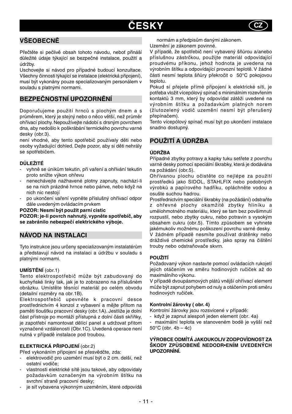 Polsc, Česky | Ardo PR58-75 User Manual | Page 11 / 24