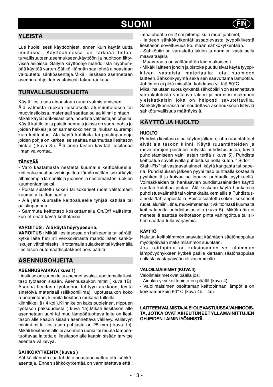 Suomi | Ardo PR58-75 User Manual | Page 13 / 24